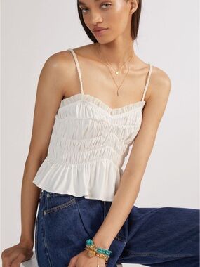Anthropologie - Sunday in Brooklyn- Smocked Peplum Cami Top - Cream